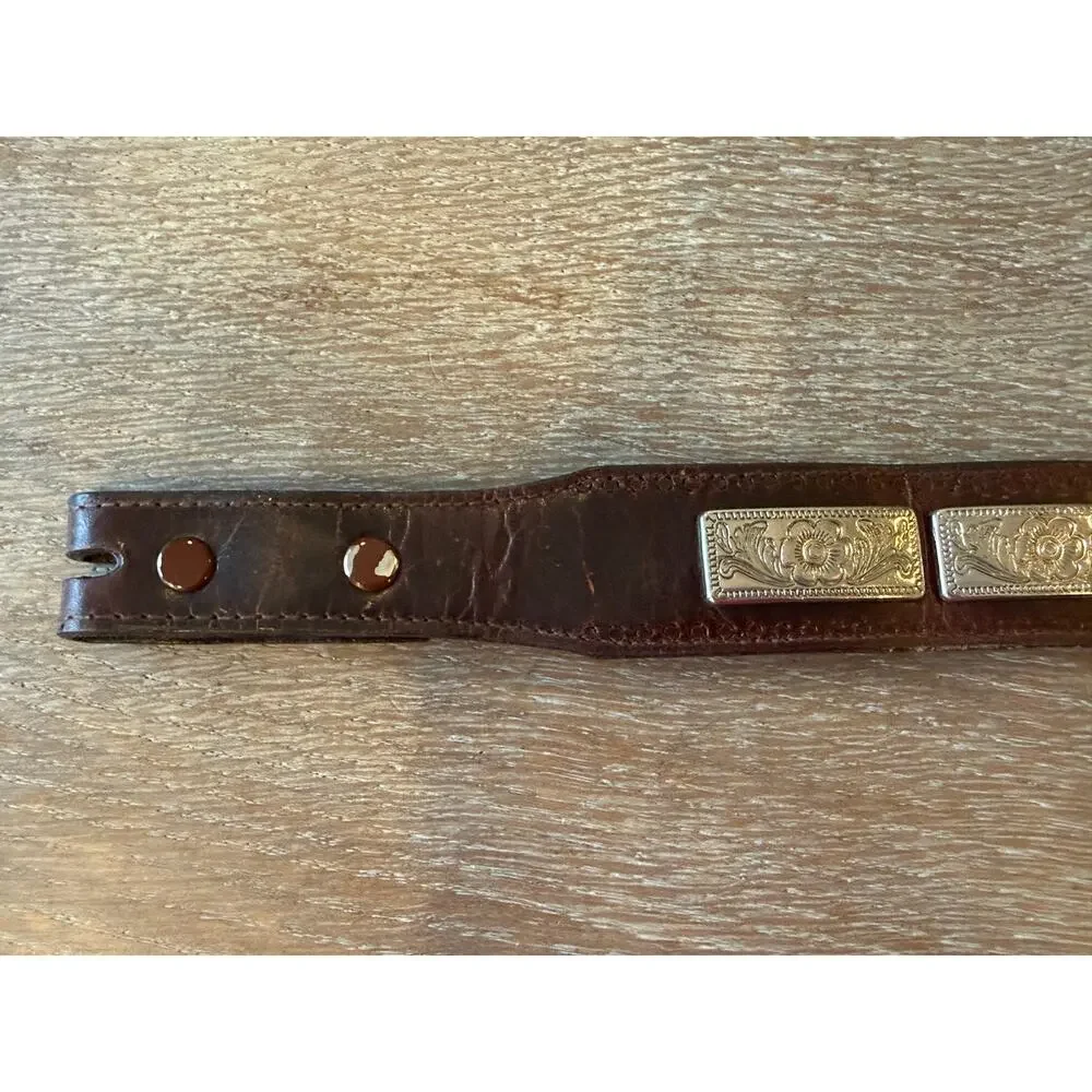 Vintage Brown Leather Silver Accent Western Cowboy Belt Men size 36